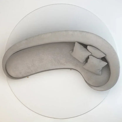 Curved Sofa, Light Gray Color, Fabric Sofa, Modern Minimalist Design, Irregular-shaped Double-person and Triple-person Sofa