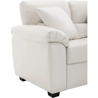 Morden Fort white leather love seat and sofa set, modern luxury and comfy furniture sleeper pouches for living room, apartment,