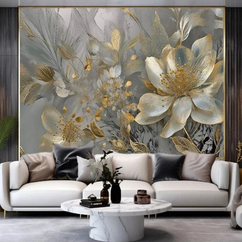 Wallpaper Luxury Creative Home Decoration 3D Stereoscopic Embossed Golden Flowers Wall Mural Paper Bedroom Living Room Backdrop