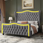 King Size Bed Frame with LED Lights, 53'' Upholstered Platform Wingback Bed with Handmade Deep Button Tufted Headboard Footboard