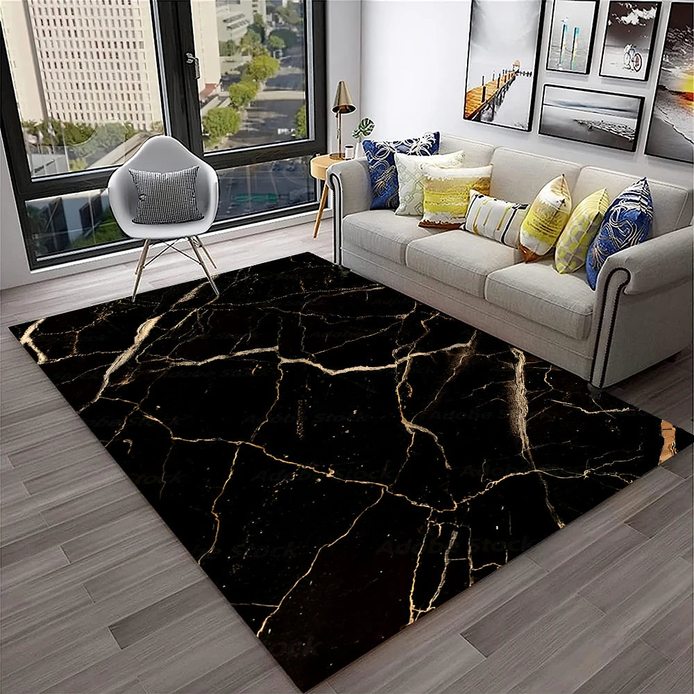 Luxurious Black Green Gold Colour Marble 3D Carpet Rug for Home Living Room Sofa Doormat Decor,kids Area Rug Non-slip Floor Mat