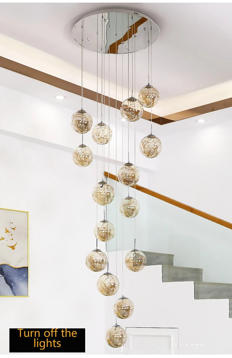 Modern Led Chandelier Glass Ball Dimmable for Staircase Living Room Pendant Lamps Home Decor Lighting Suspension Design Lusters