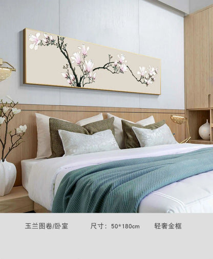 New Chinese Zen Flower and Bird Bedhead Painting Living Room Decoration Painting Sofa Background Wall Mural Painting Home Decor