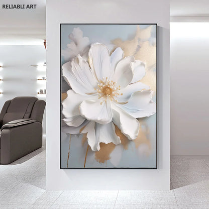 Blooming White Flowers On Canvas, Poster,Print Painting Abstract  Wall Art Picture For Nordic Living Room Decor Cuadros Unframed