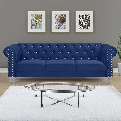 living room sofas Glam Emma Velvet Three Seater Chesterfield Style Sofa for Small Spaces with Crystal Button Tufts sofas