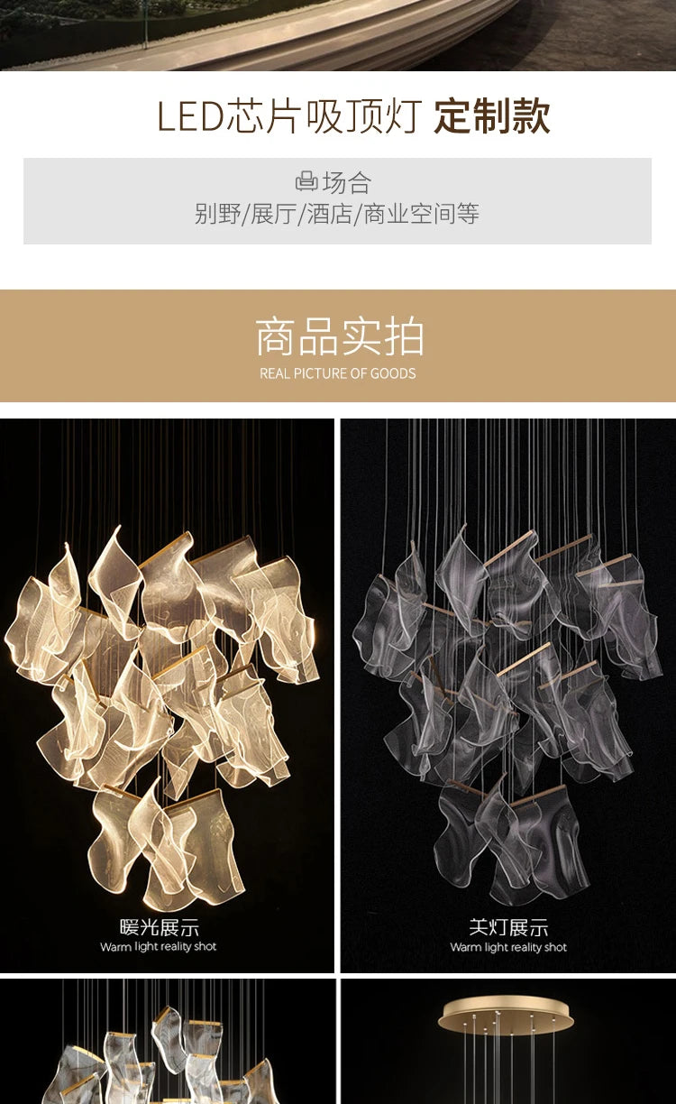 Light Guide LED Modern Chandelier living room decor lighting Duplex Rotating Stairs Pendant Lamp Dining room Hanging Lights