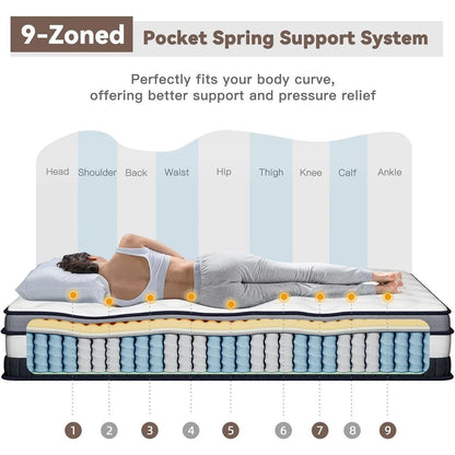 Vesgantti 11 Inch Pocket Sprung Mattress with Breathable Foam and Individually Pocket Spring - Medium, Luxury Box Top Collection