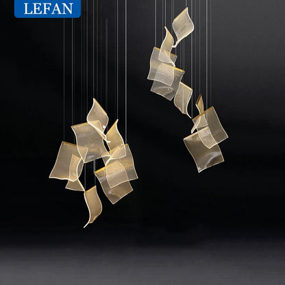 Light Guide LED Modern Chandelier living room decor lighting Duplex Rotating Stairs Pendant Lamp Dining room Hanging Lights
