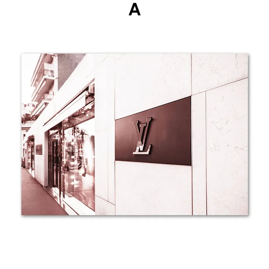 Pink Black Luxury Store Street Landscape Art Canvas Painting Fashion Romantic France Posters Wall Pictures For Living Room Decor