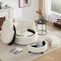 Round Oversized Swivel Barrel Chair with Base Storage for Living Room, 360°Modern Swivel Accent Chair with 3 Pillows for Home