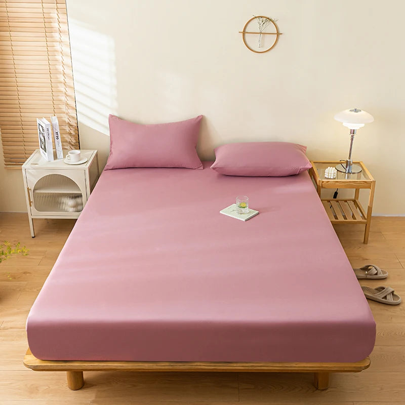 Waterproof Fitted Sheet Single Double Queen Size Mattress Cover Solid Color Fit Sheet 80x200 180x200 With Elastic Band Bed Sheet