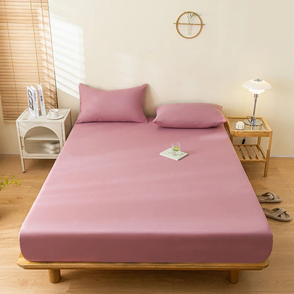 Waterproof Fitted Sheet Single Double Queen Size Mattress Cover Solid Color Fit Sheet 80x200 180x200 With Elastic Band Bed Sheet