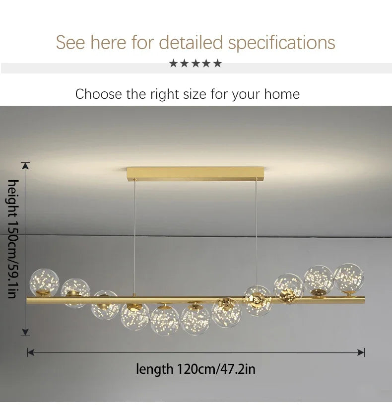 Modern Led Long Ceiling Chandelier Suspension Glass Balls Dining Table Room Kitchen Home Decor Hanging Lamp Front Desk Lights