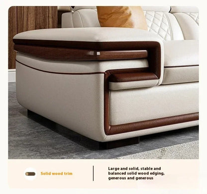 MINGDIBAO Premium Italian Genuine Leather Sofa Set for Living Room with Adjustable Headrests, Bluetooth Speaker, Wireless Charge