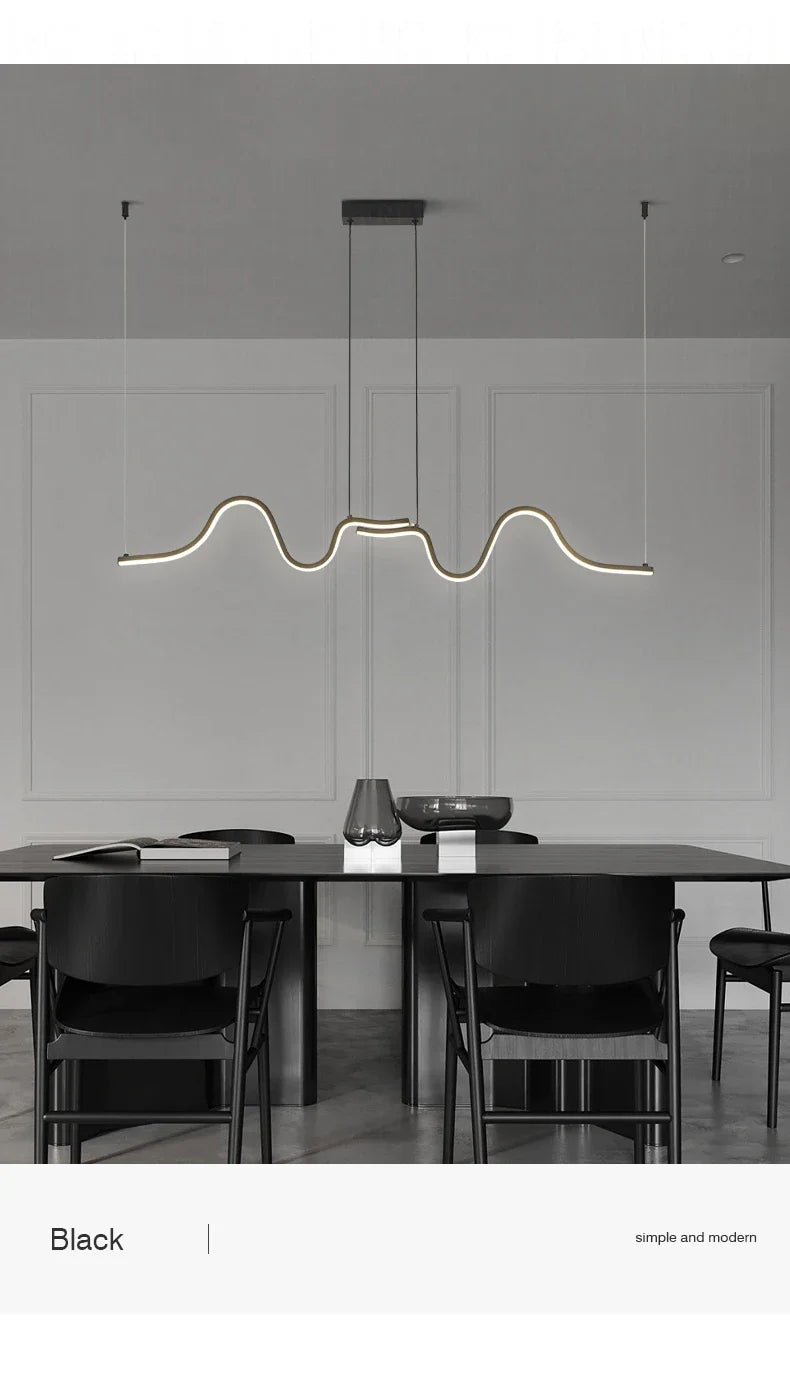 Modern LED Pendant Light Creative Nordic Linear Hanging Chandelier for Tubular Restaurant Kitchen Office Coffee Indoor Lamps