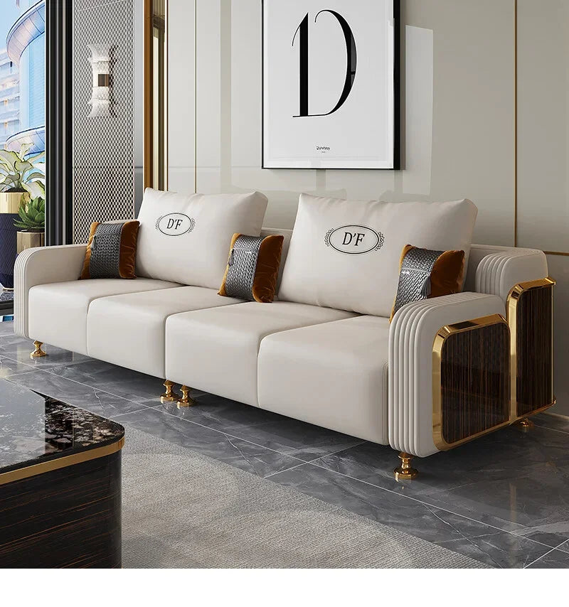 Modern Luxury Leather with Wooden Sofa Set, Fashion 2/3/4 Seater Sofa, Leather Couch for Living Room Accept Customzied Color