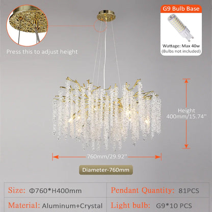Round Gold Crystal Chandelier For Bedroom Living Room Dining Room Lounge Modern Luxury Gold Ceiling Crystal Branch Chandeliers