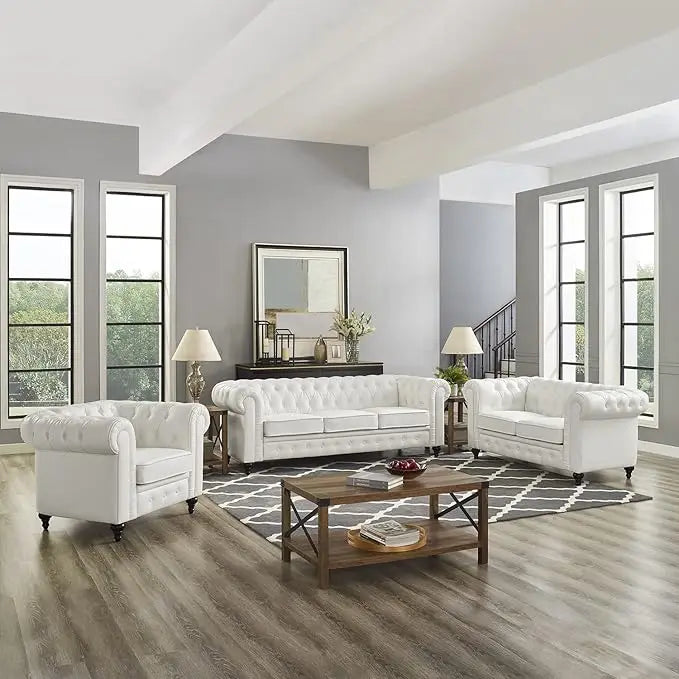 Chesterfield Sofa Set Living Room Chair Juegos Leather Couch Sofa Chair for Bedroom Modern Chesterfield Tufted Leather Chair