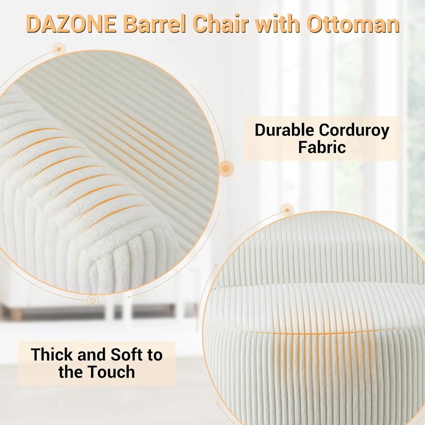 Accent Chair, Sherpa Chair White Fluffy Chair Teddy Barrel Chair with Ottoman Comfy ArmChair Footrest Set