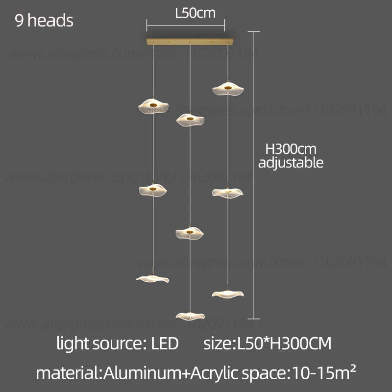 Led Staircase Pendant Lamp Modern Circular Lotus Leaf Living Room Chandelier Designer Villa Style Large Penthouse Chandelier