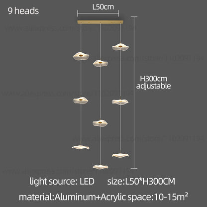 Led Staircase Pendant Lamp Modern Circular Lotus Leaf Living Room Chandelier Designer Villa Style Large Penthouse Chandelier