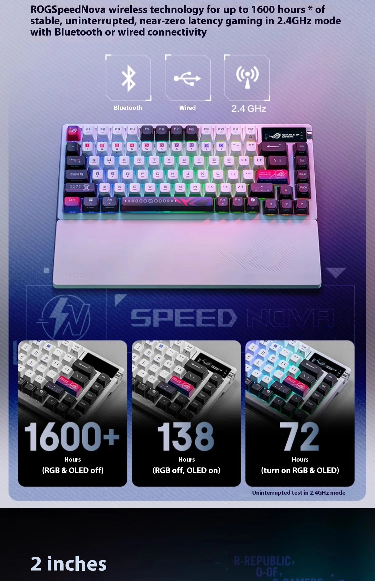 ROG Azoth X Wireless Tri-mode Mechanical Keyboard Hot Swap 2“OLED Screen Gasket Mount Custom PC Esport Laptop Gaming Keyboards