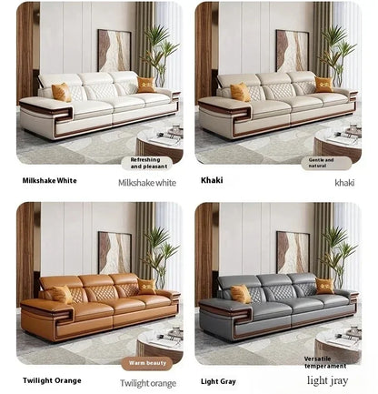 MINGDIBAO Premium Italian Genuine Leather Sofa Set for Living Room with Adjustable Headrests, Bluetooth Speaker, Wireless Charge