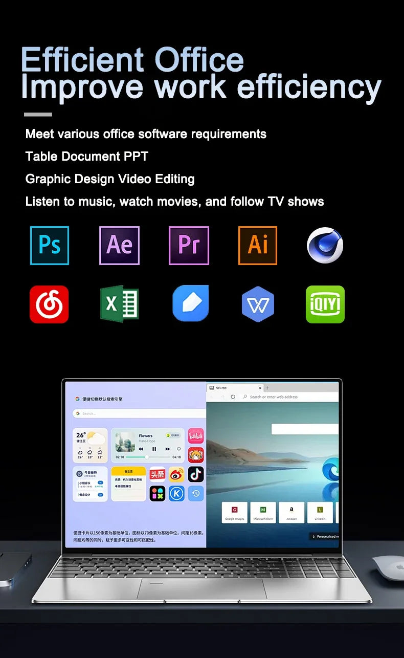 New 15.6" Inch Laptop Windows 11 Pro N5095 1920x1080 32GB+2048 GB Backlit Keyboard Portable Office Entertainment Laptop