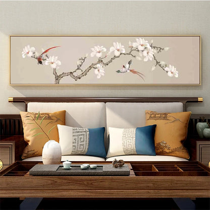 New Chinese Zen Flower and Bird Bedhead Painting Living Room Decoration Painting Sofa Background Wall Mural Painting Home Decor