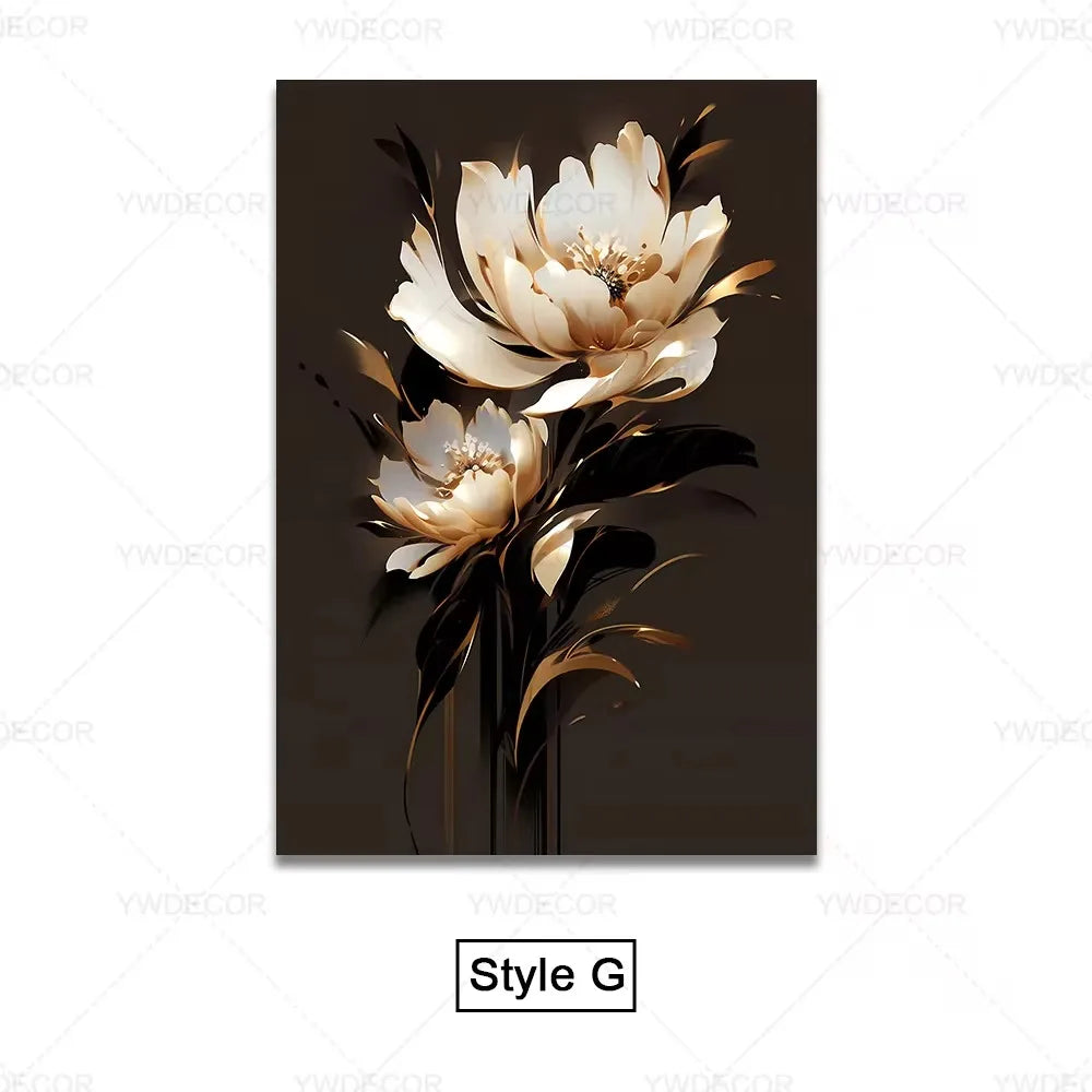 Luxury Black Gold Plant Leaves Canvas Poster Print Modern Home Abstract Wall Art Painting Living Room Luxury Decoration Gift