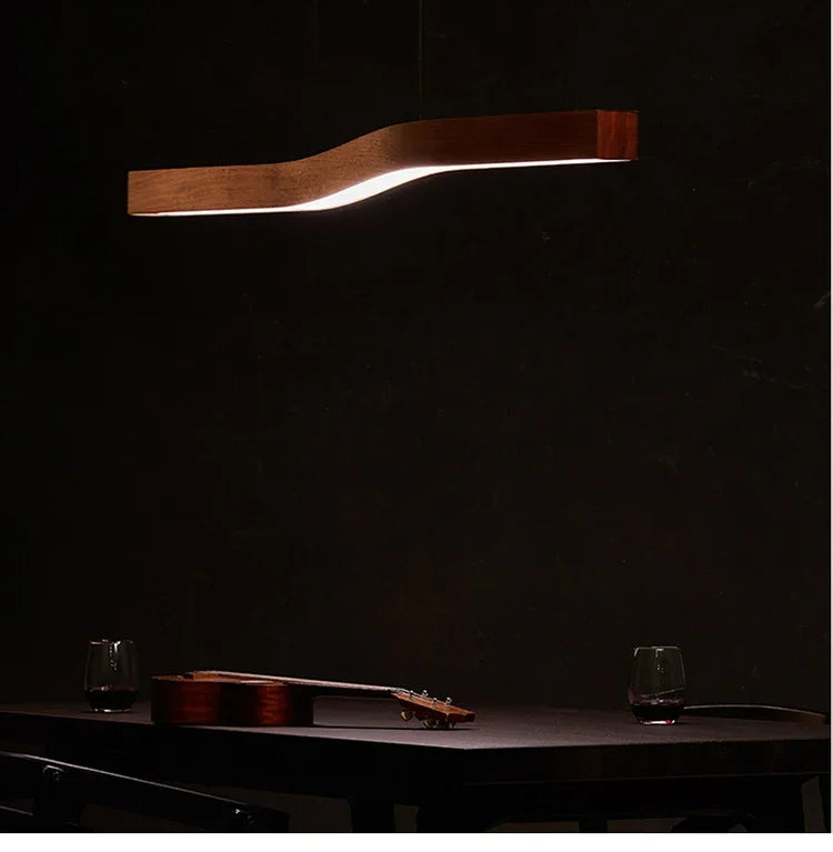 Modern Walnut Led Long Pendant Lights for Kitchen Island Dining Room Study Room Hanging Lamp Ceiling Chandeliers Wood Wooden