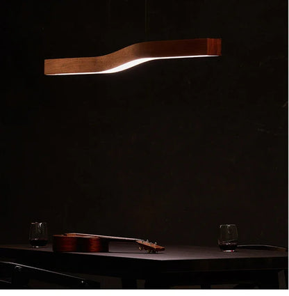 Modern Walnut Led Long Pendant Lights for Kitchen Island Dining Room Study Room Hanging Lamp Ceiling Chandeliers Wood Wooden