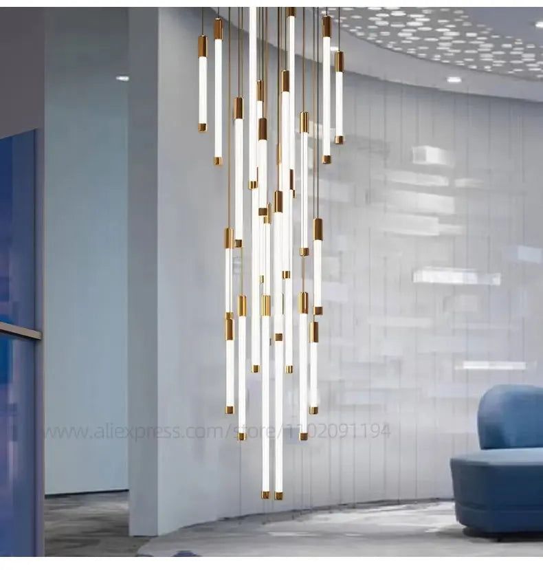 LED Staircase Modern Chandelier Luxury Villa Living Room Lighting Penthouse Home Decor Restaurant Bright High-Rise Chandelier