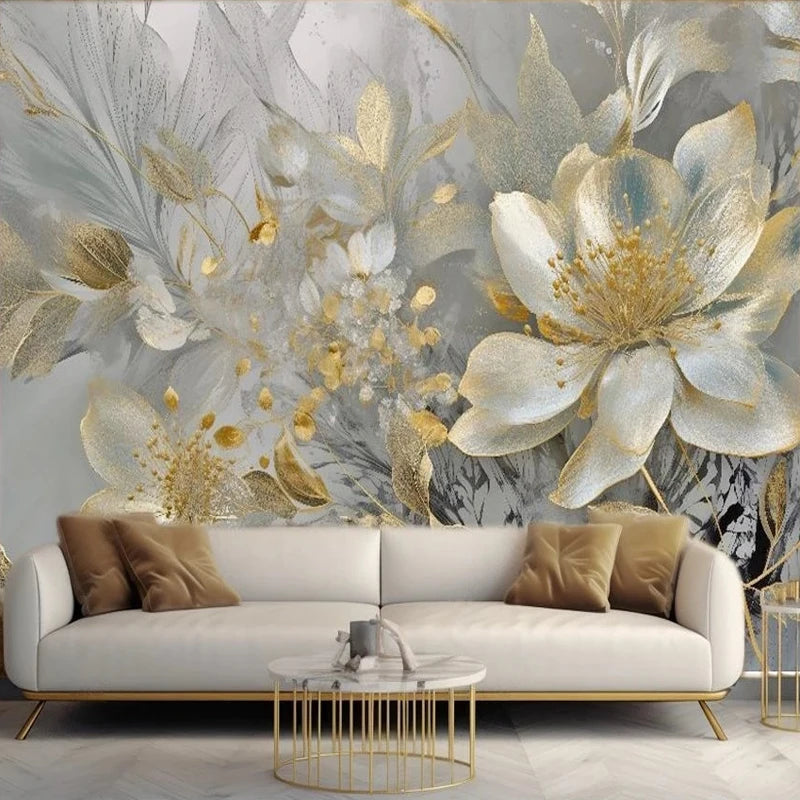 Wallpaper Luxury Creative Home Decoration 3D Stereoscopic Embossed Golden Flowers Wall Mural Paper Bedroom Living Room Backdrop