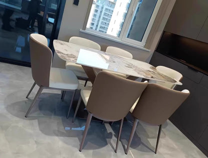 Mavisun Italian Dining Table Set 6 Chairs Ivory Home Console White Finish Sintered Stone Rock Plate Top Concise Salon Furniture