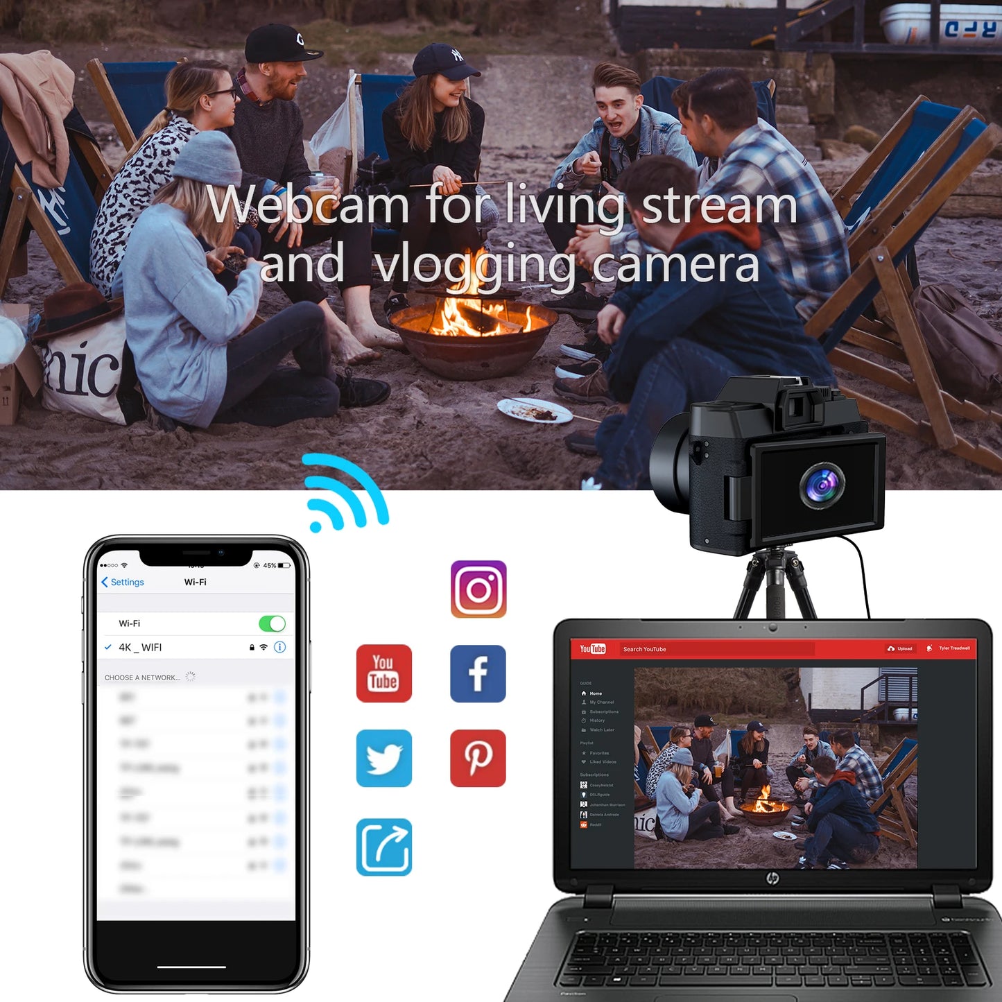 NBD Digital Camera 4K 48MP Autofocus Camera WiFi Photography Support No Battery Use Digital Camera Suitable for Beginners