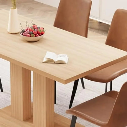 Modern 46'' Kitchen Dining Table and Chairs,5 Piece Rectangular Dining Table Set for Dining Room (Dining Table + 4 Brown Chairs)