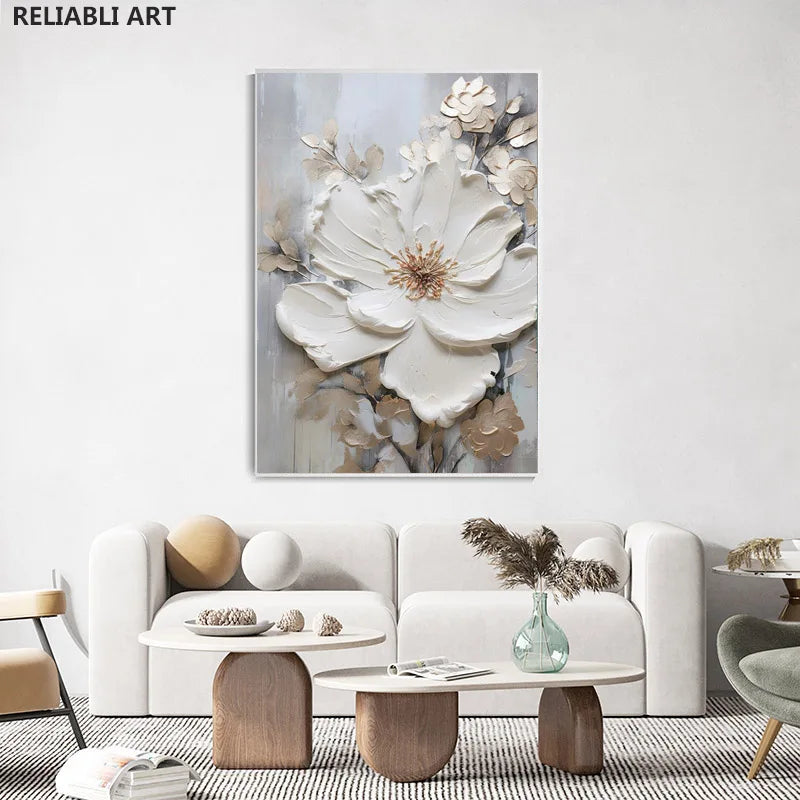 Blooming White Flowers On Canvas, Poster,Print Painting Abstract  Wall Art Picture For Nordic Living Room Decor Cuadros Unframed