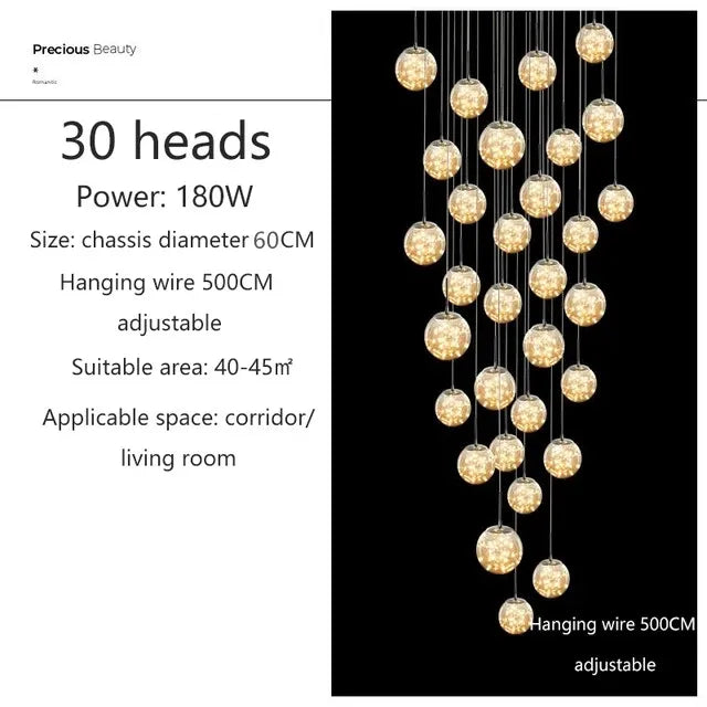 Modern Led Chandelier Glass Ball Dimmable for Staircase Living Room Pendant Lamps Home Decor Lighting Suspension Design Lusters