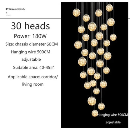 Modern Led Chandelier Glass Ball Dimmable for Staircase Living Room Pendant Lamps Home Decor Lighting Suspension Design Lusters
