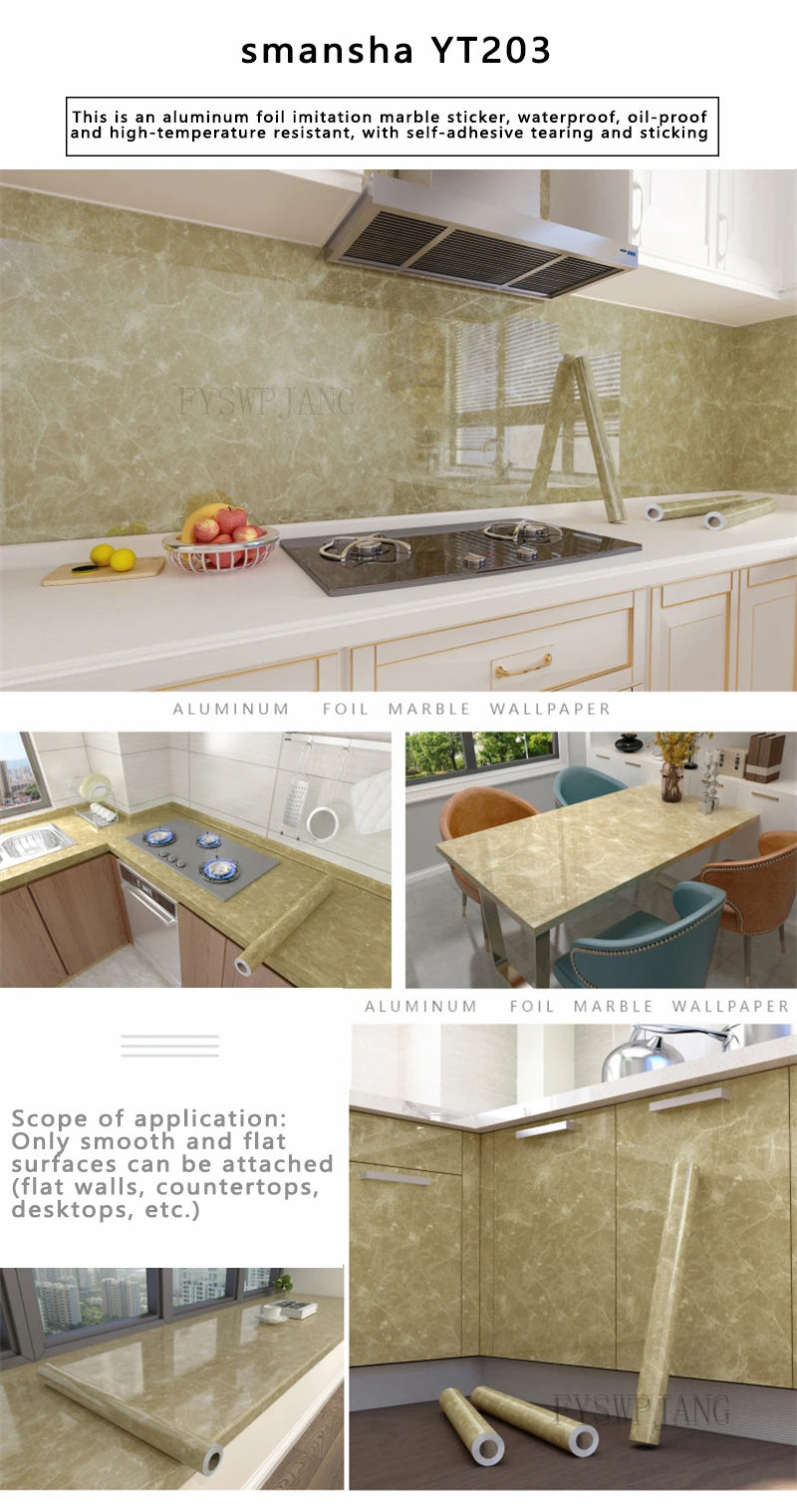 40cm Width Marble Self Adhesive Wallpaper Vinyl Wall Stickers Waterproof Contact Paper For Kitchen Decorative Film Home Decor