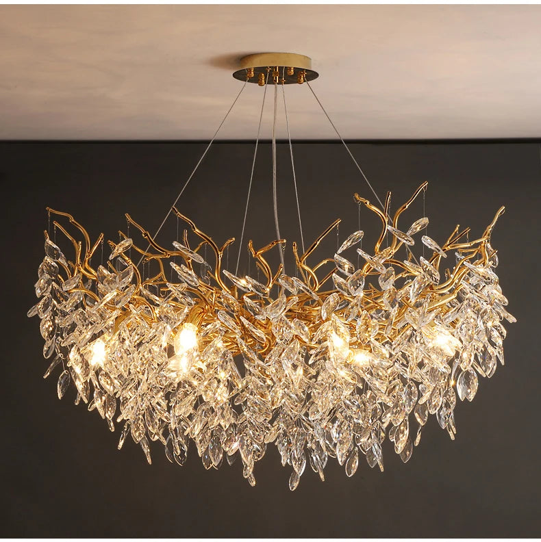 Dining Room Chandelier Long Shaped Dining Room Circular Branch Simple French Luxury Villa Living Room Crystal Lighting Fixtures