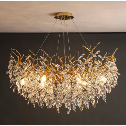 Dining Room Chandelier Long Shaped Dining Room Circular Branch Simple French Luxury Villa Living Room Crystal Lighting Fixtures