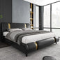 Modern Faux Leather Upholstered Platform Bed Frame with Golden Iron Metal Decor, Adjustable Curved Headboard, Queen Size, White