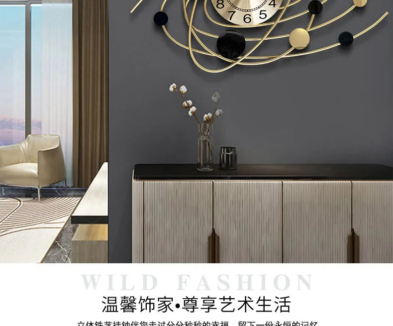 Large Wall Clock Gold Nordic Living Room Art Lotus Leaf Hanging Watch Circular Geometry Pointer Mute Wall Clock Home Decoration