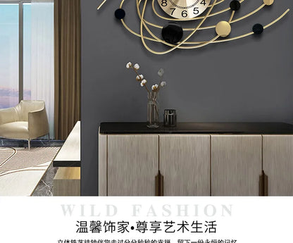 Large Wall Clock Gold Nordic Living Room Art Lotus Leaf Hanging Watch Circular Geometry Pointer Mute Wall Clock Home Decoration