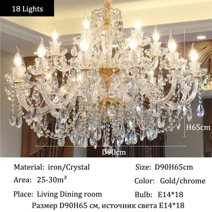 Luxury Home Crystal Chandeliers Villa Lighting for Living Room Decorate Ceiling Pendant Lamps Indoor Hanging Led Lights Fixture