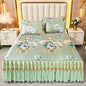 3pcs Set Luxury Classic Floral Bed Skirt with Pillowcase, Ice Silk Flower Print Bedding Set for Dorm, Bedroom, Guest Room Decor