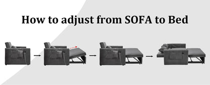 3 in 1 Pull Out Convertible Sofa Bed-Velvet Sleeper Sofa with 3Level Adjustable Backrest,Tufted Love Seat w/ 2Pockets ＆ 2Pillows
