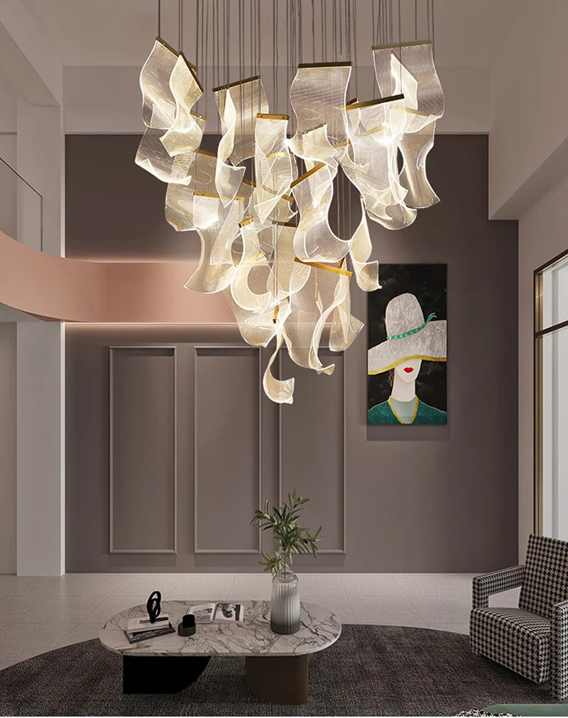 Light Guide LED Modern Chandelier living room decor lighting Duplex Rotating Stairs Pendant Lamp Dining room Hanging Lights